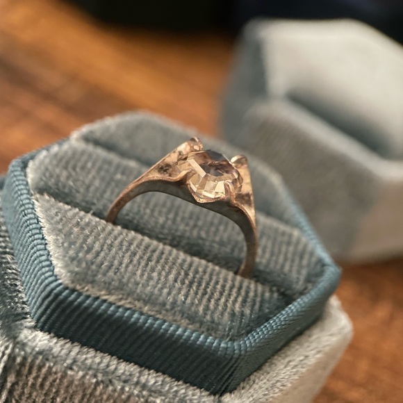 Vintage Designer Espo Light Gray Art Glass Sterling Silver Ring - Size 5 - Picture 2 of 4